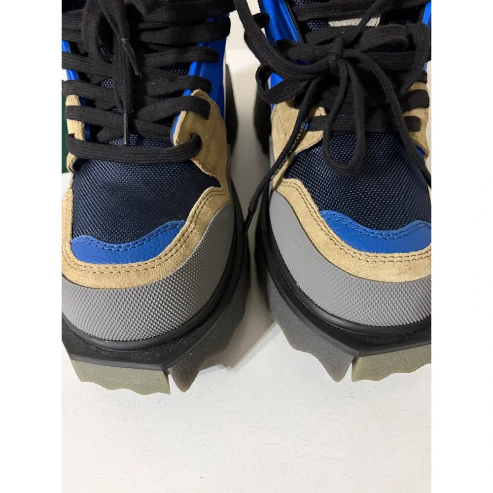 Off-White Hiking Sneaker Boots Mens Blue Tan Colorblock Sponge Sole Excellent